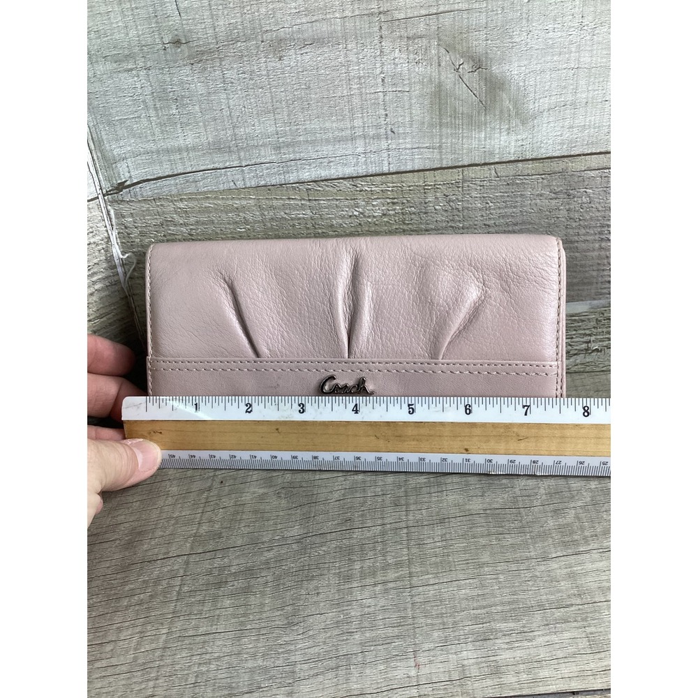 Coach Pink Pleated Leather Slim Envelope Tri-Fold Wallet Silver Logo